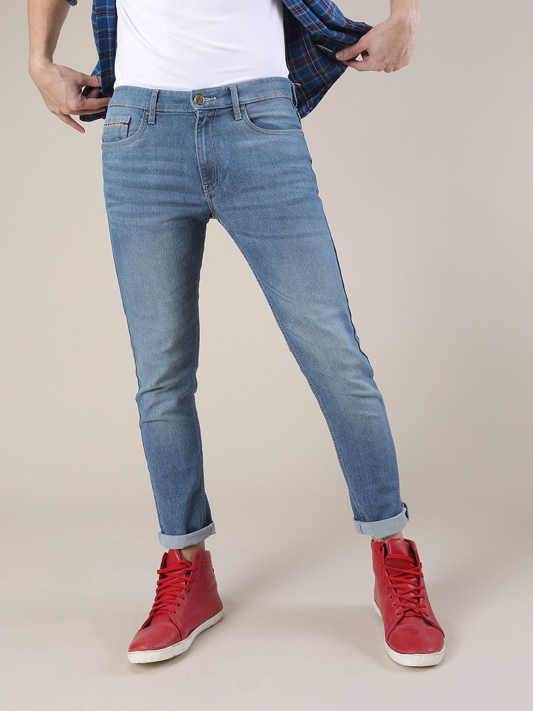 Garage India CO Men Biru Slim Slim Fit Mid-Rise Clean Clean Melihat Seluar Jeans