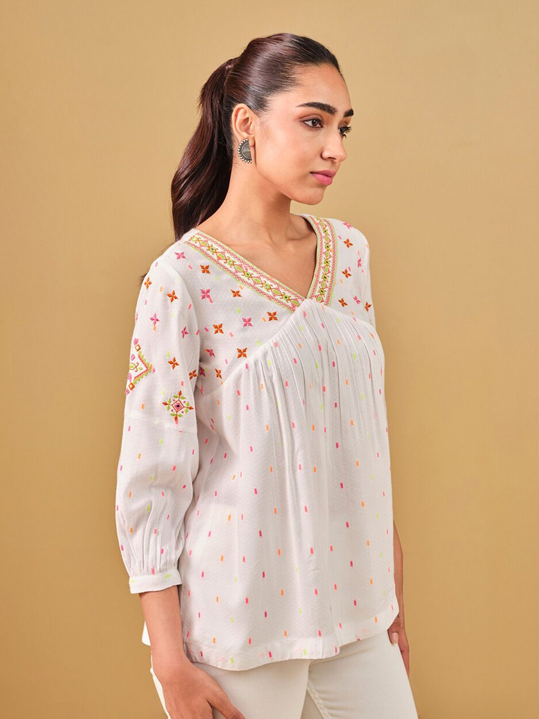 Global Desi V-Neck Floral Printed Top