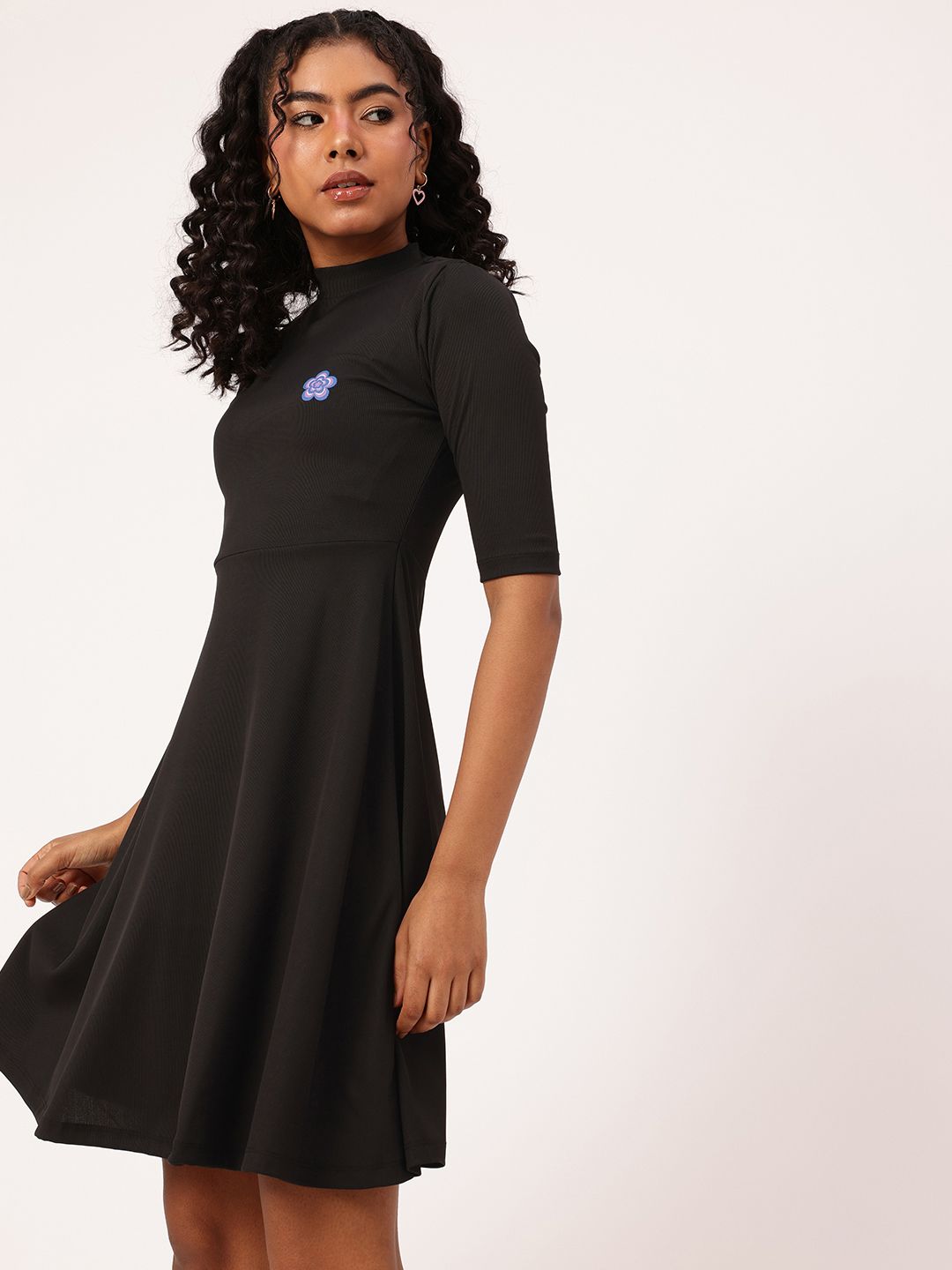 DressBerry Darling Details Printed Ribbed Fit & Flare Dress