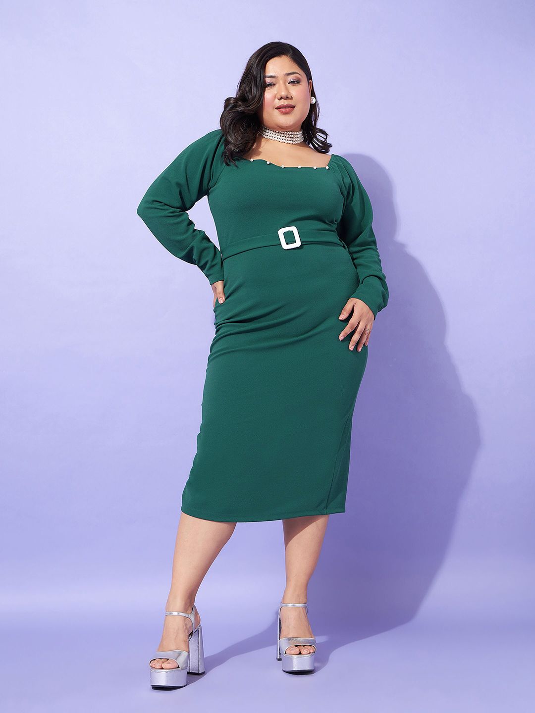 SASSAFRAS Curve Plus Size Sheath Midi Dress