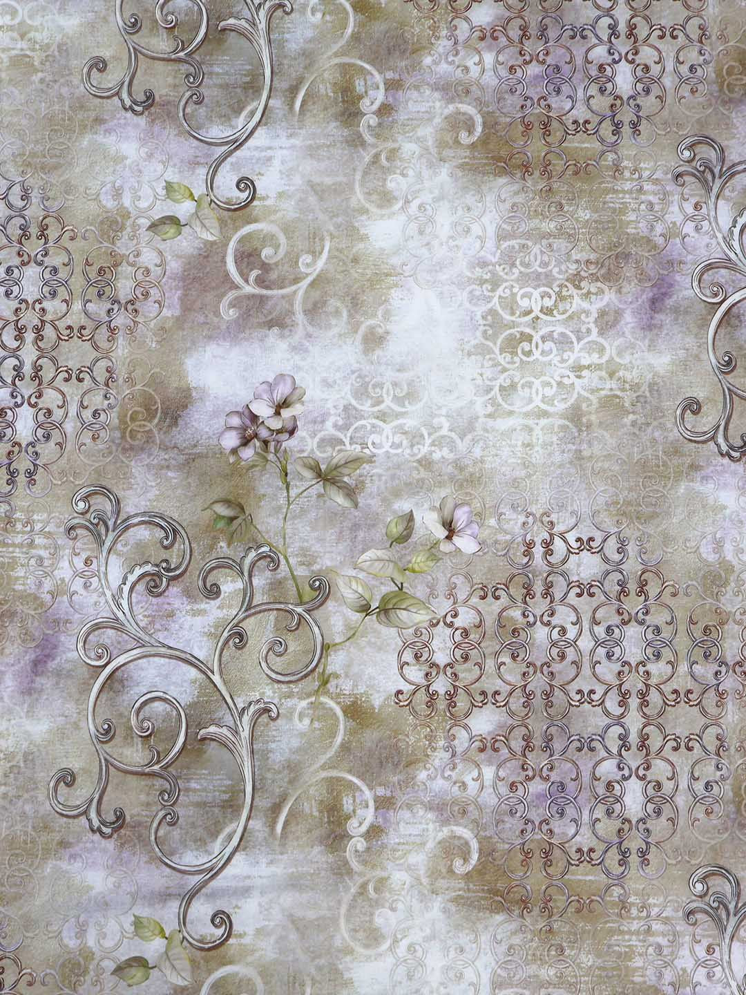 BOMBAY DYEING Fantasque Beige Floral Printed Cotton180 TC King Bedsheet Set 2.74 x 2.74 m