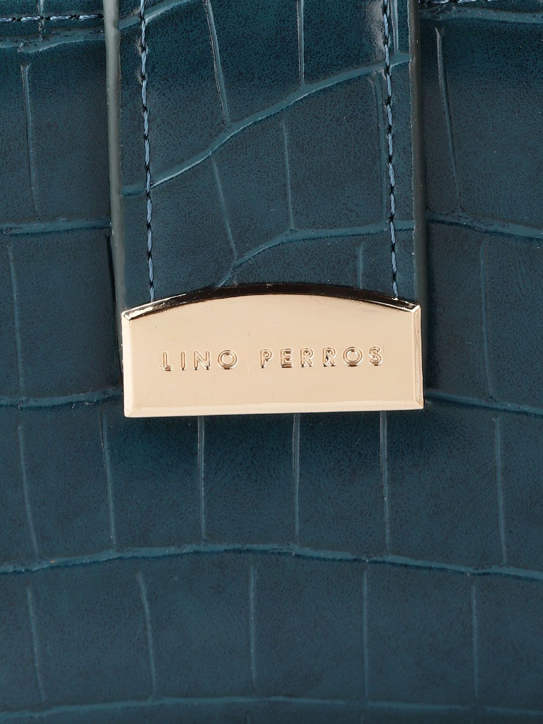 Lino Perros Women Teal Blue Croc Textured Two Fold Wallet