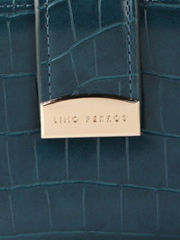 Lino Perros Women Teal Blue Croc Textured Two Fold Wallet