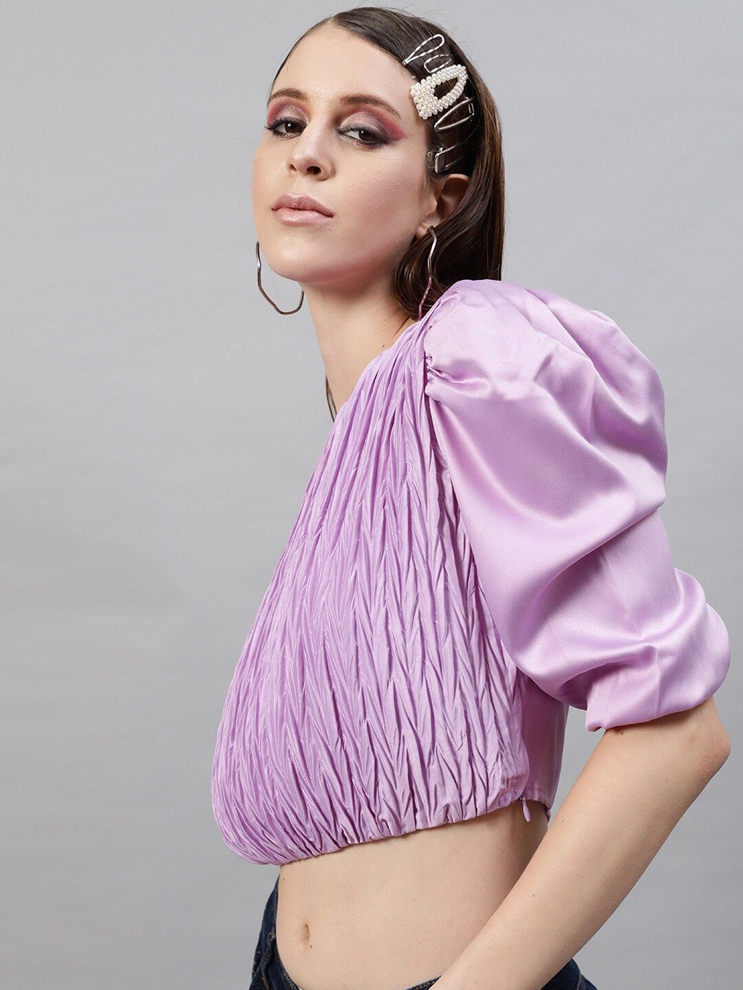 STREET 9 Lavender Pleated Blouson Crop Top