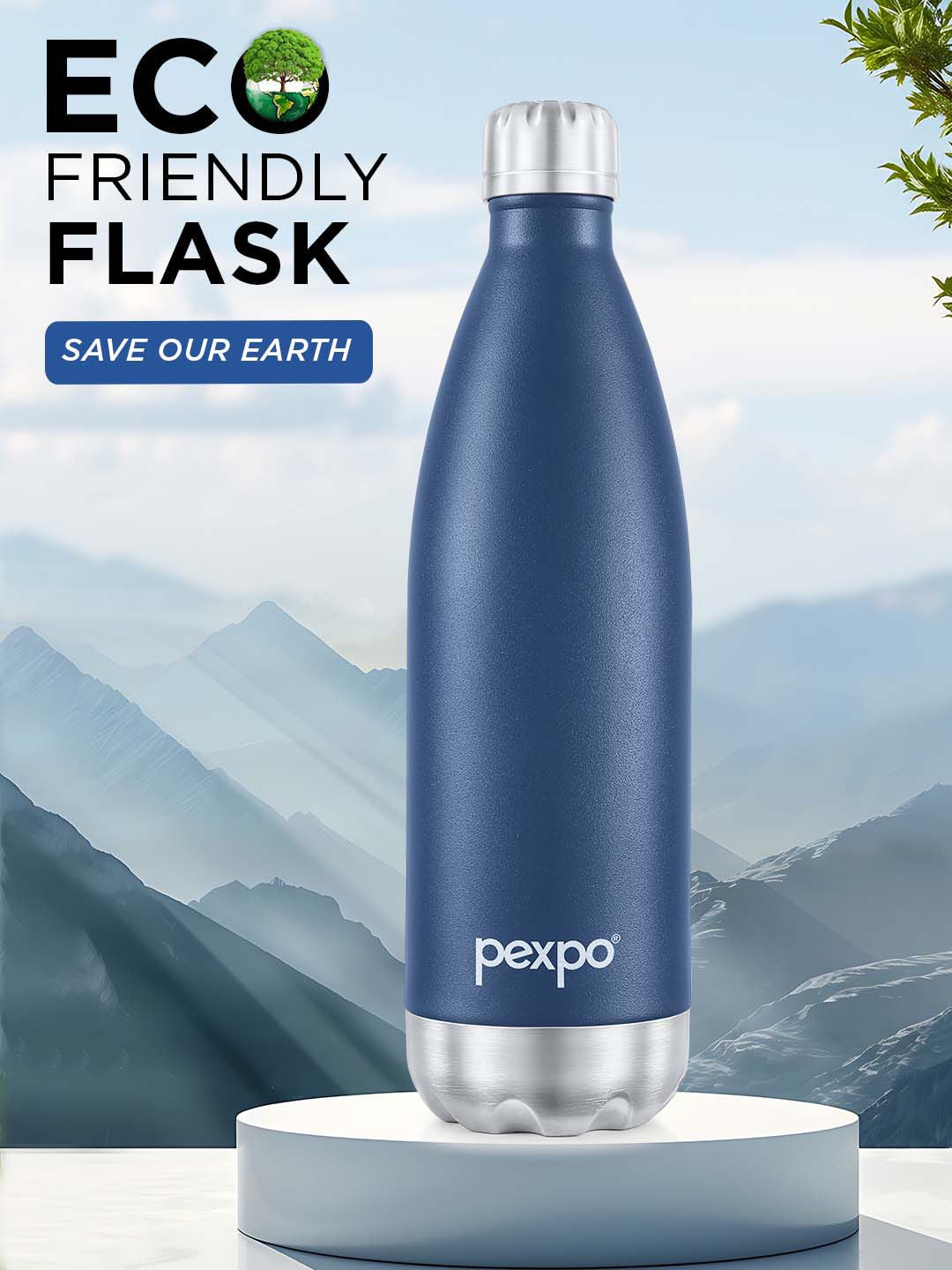 Pexpo Electro Denim Blue Thermosteel ISI Certified 24 Hrs Hot Flask Water Bottle 1000ml