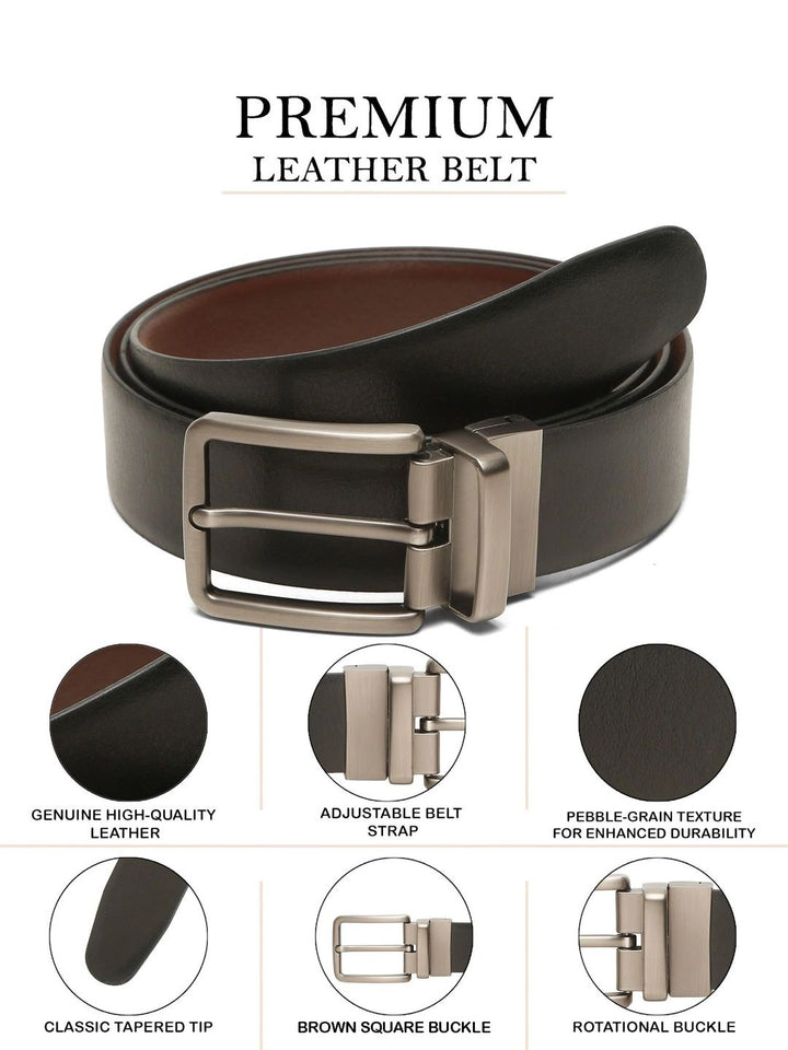 Teakwood Leathers Men Textured Leather Reversible Formal Belt