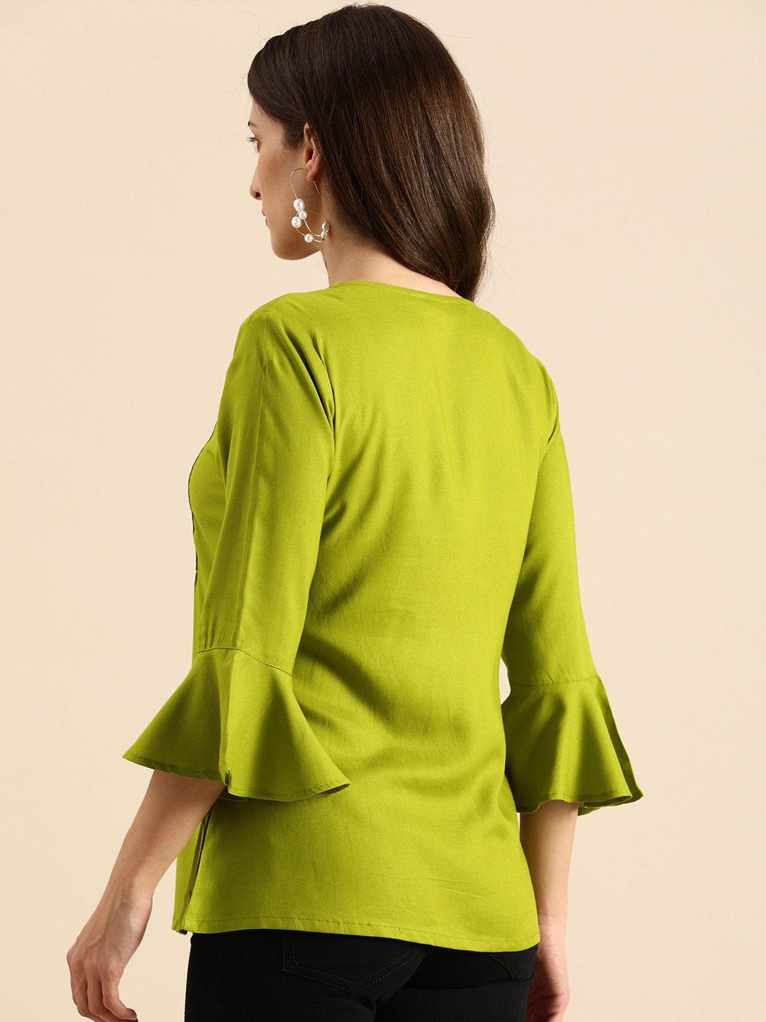 all about you Green Ethnic Motifs Embellished Thread Work Empire Styled Kurti