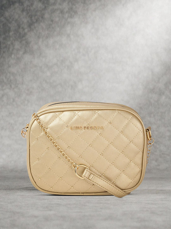 Lino Perros Women Gold-Toned Quilted Sling Bag