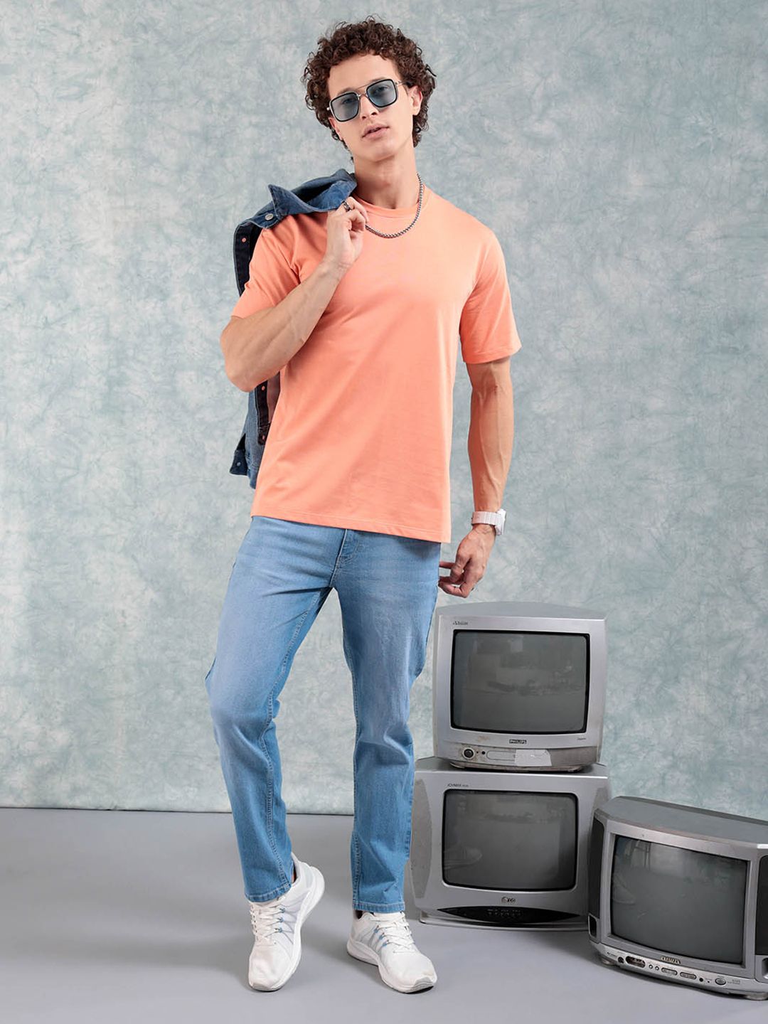 The Indian Garage Co Orange-Coloured Round Neck Short Sleeves Regular T-shirt