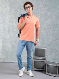The Indian Garage Co Orange-Coloured Round Neck Short Sleeves Regular T-shirt