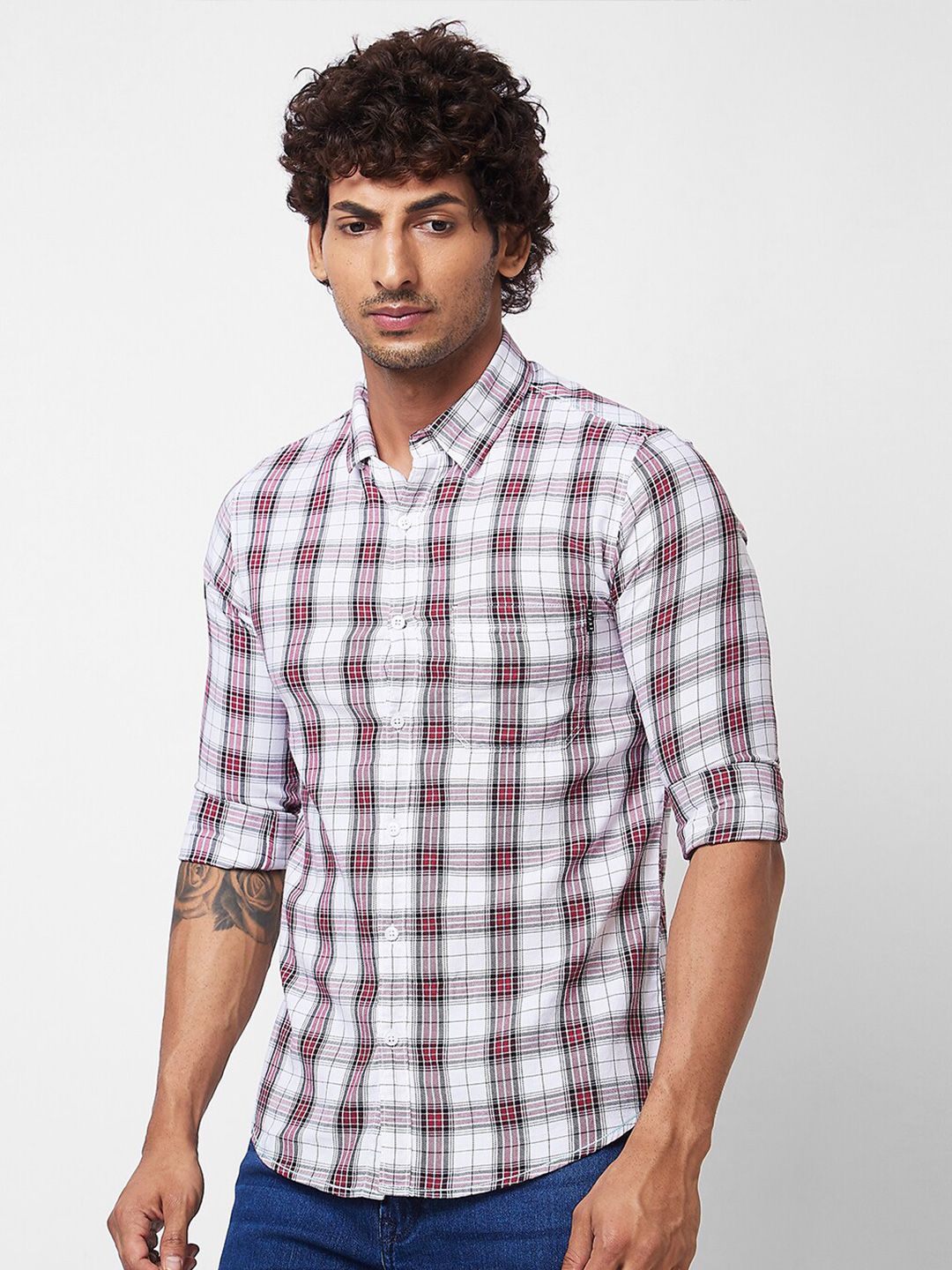 SPYKAR Tartan Checks Opaque Checked Cotton Casual Shirt