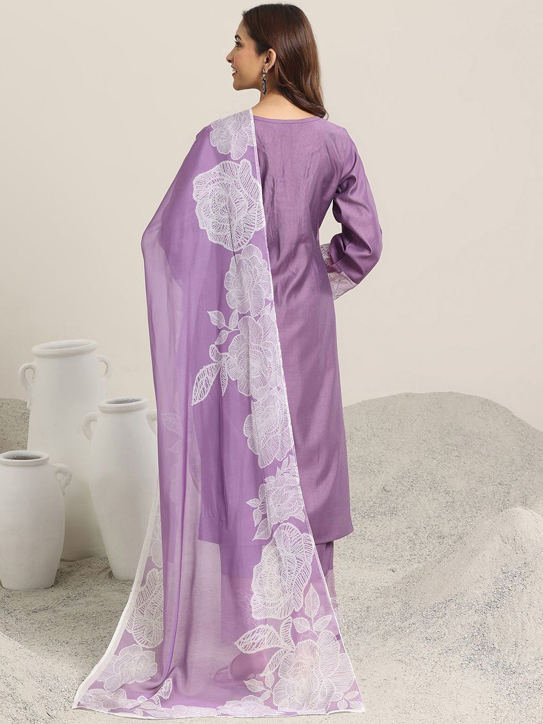Libas Women Ethnic Motifs Yoke Design Regular Beads and Stones Kurta with Trousers & With Dupatta
