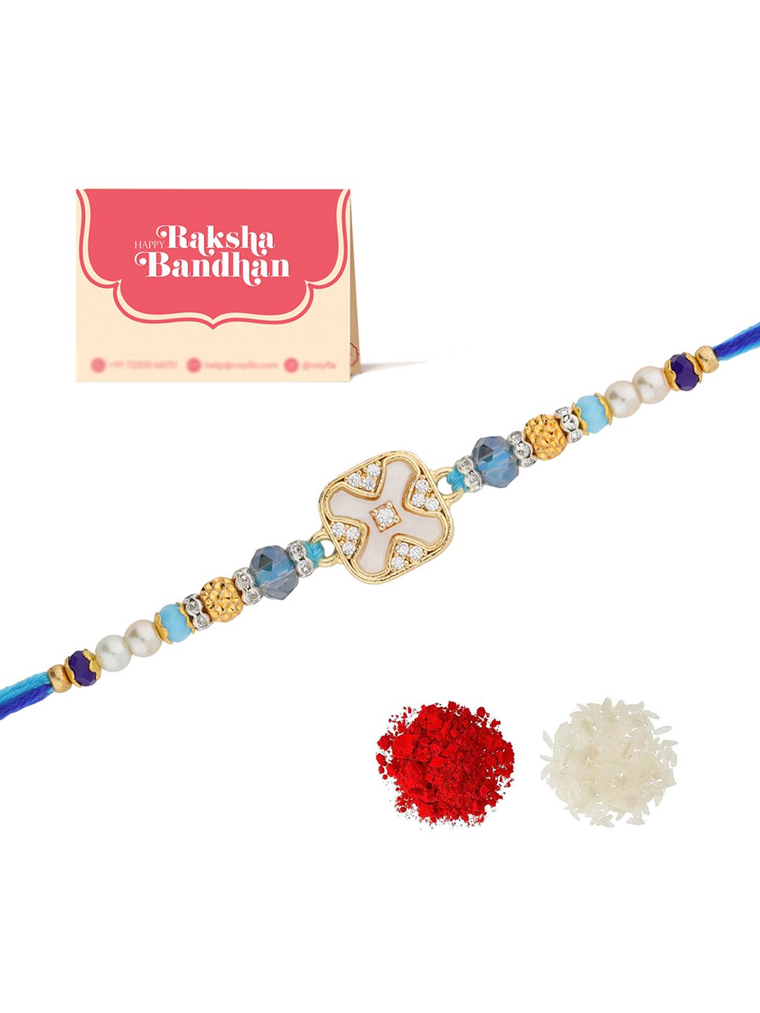 Rakhi Benang Manik Voylla Elegant Dengan Roli Chawal