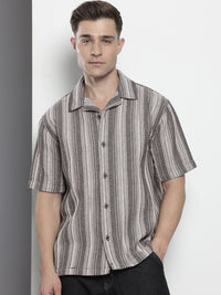 The Indian Garage Co Pure Cotton Striped & Waffle Textured Relaxed Fit Casual Shirt
