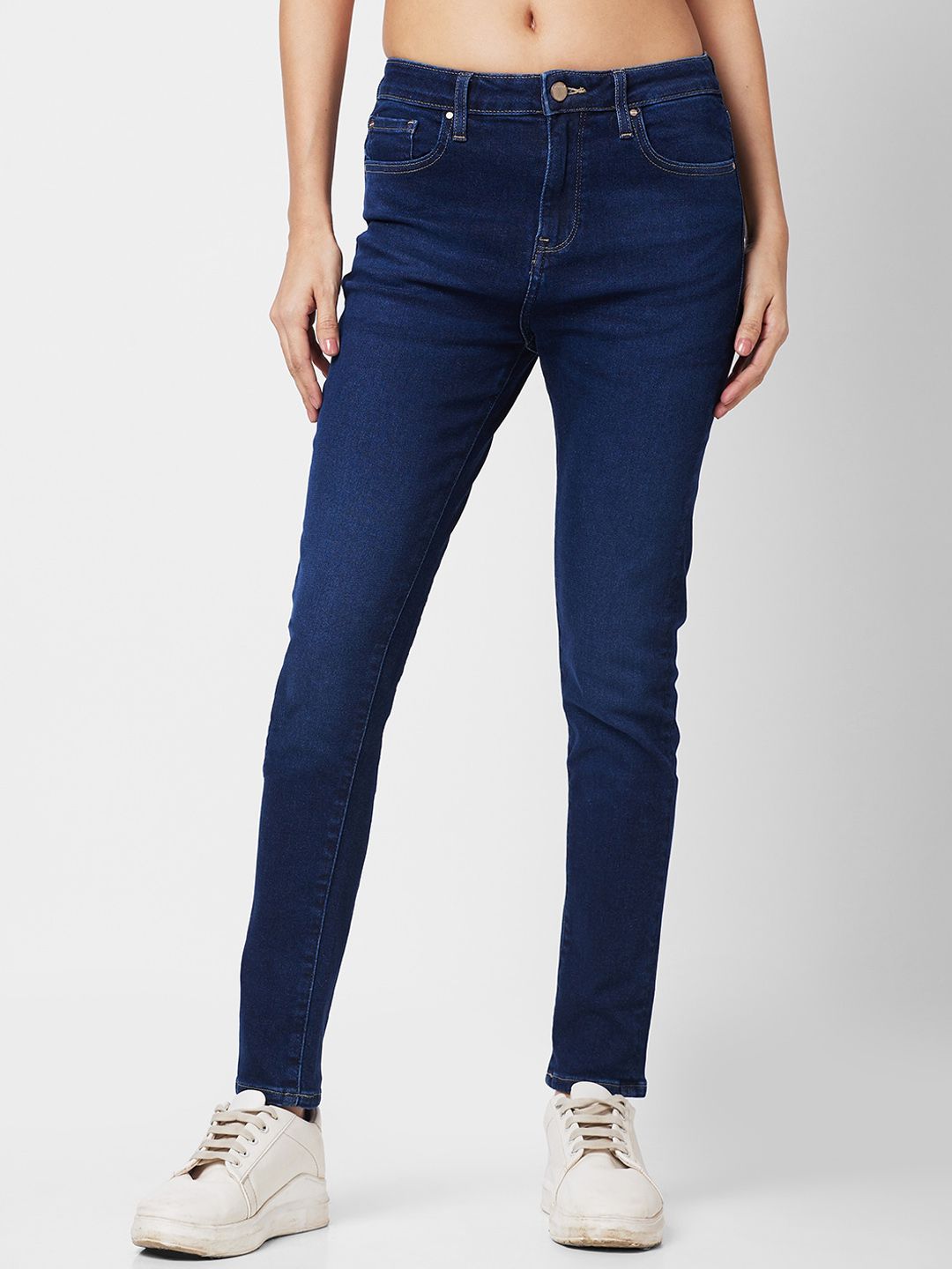 SPYKAR Women Clean Look Slim Fit High-Rise Light Fade Stretchable Jeans