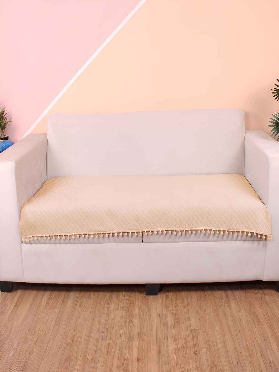 STITCHNEST Beige Self Design 2 Seater Sofa Cover
