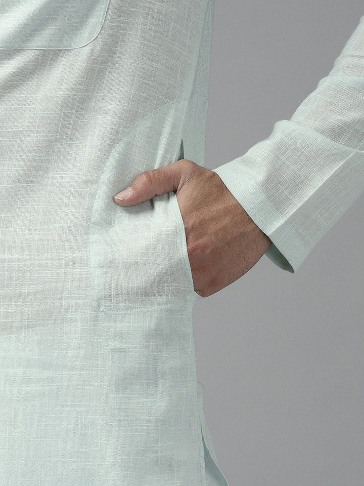 See Designs Men Green Yoke Design Thread Work Kurta