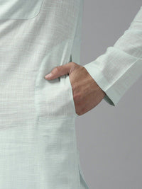 See Designs Men Green Yoke Design Thread Work Kurta