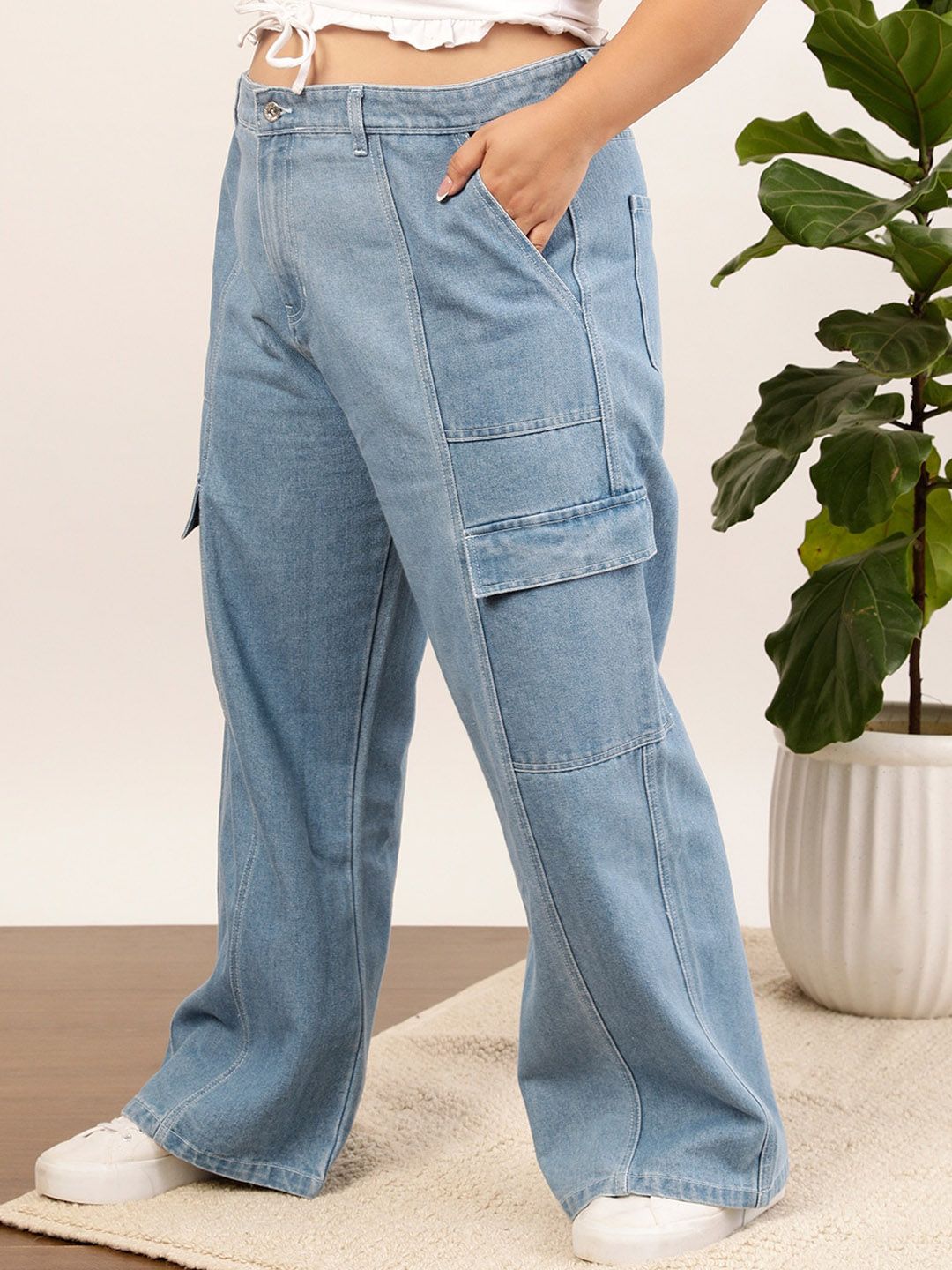 CURVY STREET jean Women Clean Look Pure Cotton Wide Leg Jeans