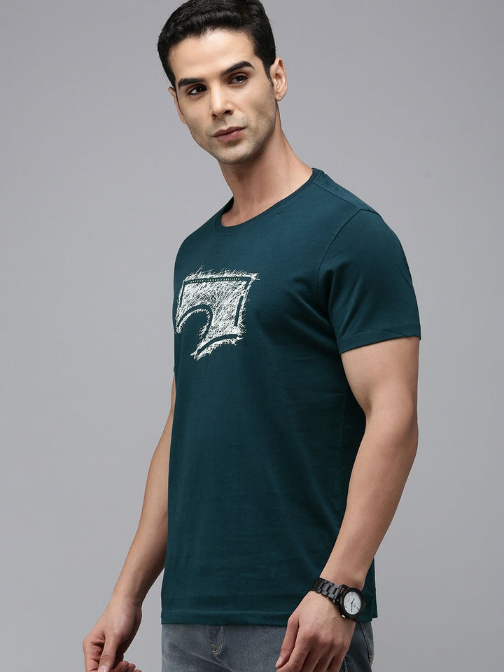 SPYKAR Men Pure Cotton Printed Slim Fit T-shirt