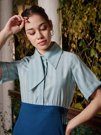 Athena Blue Striped Scuba A-Line Dress