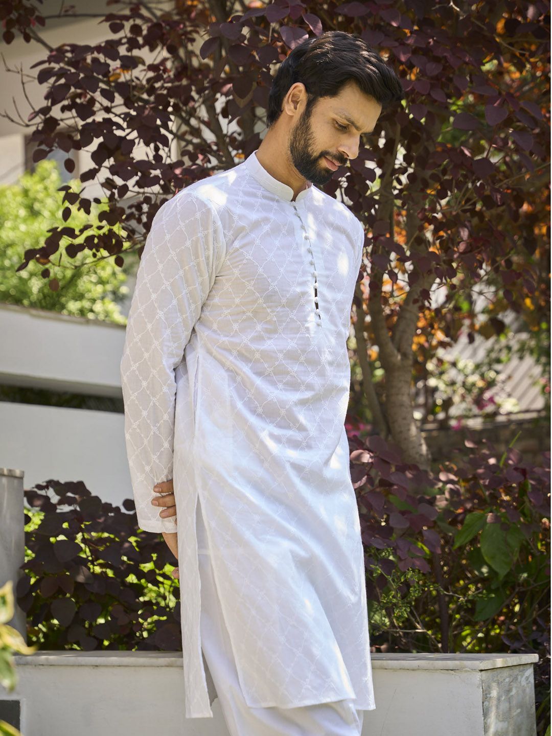 See Designs Embroidered Mandarin Collar Regular Pure Cotton Kurta with Salwar