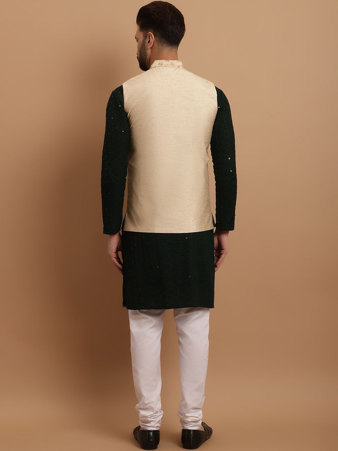SOJANYA Ethnic Embroidered Sequinned Pure Cotton Kurta & Churidar With Nehru Jacket