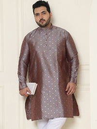SOJANYA PLUS Lelaki Plus Size Taupe & Golden Geometric Jacquard Kurta