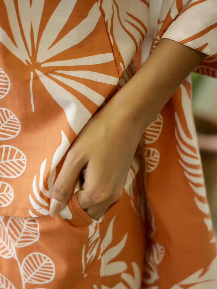 SANSKRUTIHOMES Women Rust & White Printed Pure Cotton Night suit