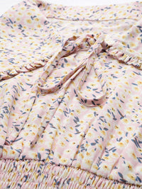 STREET 9 Women Pink Floral Tie-Up Neck Cinched Waist Crop Top