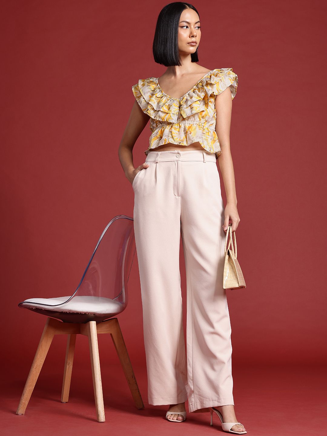 all about you Floral Print Flutter Sleeve Ruffled Top