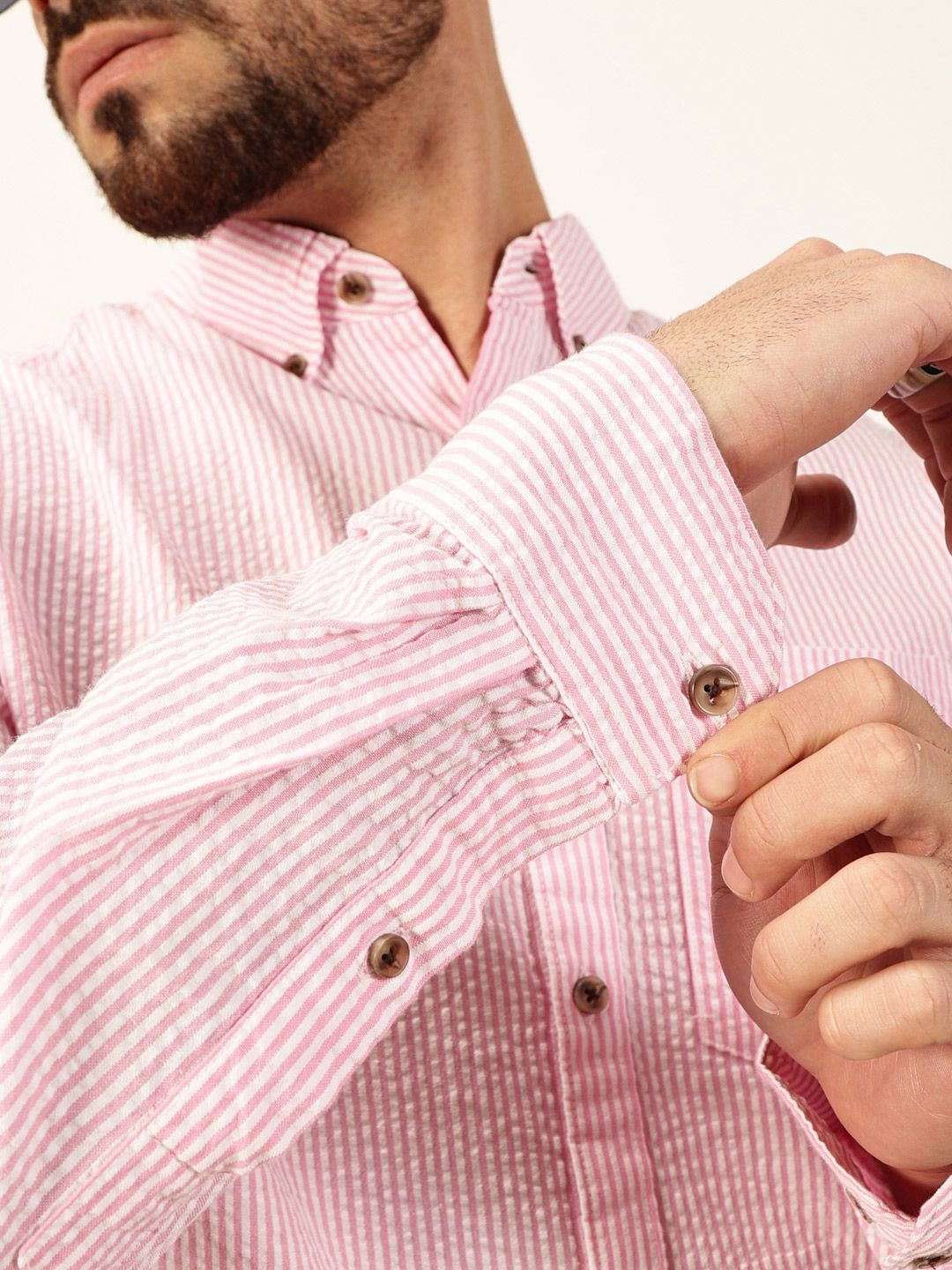 Thomas Scott Men Premium Slim Fit Striped Button-Down Collar Pure Cotton Casual Shirt