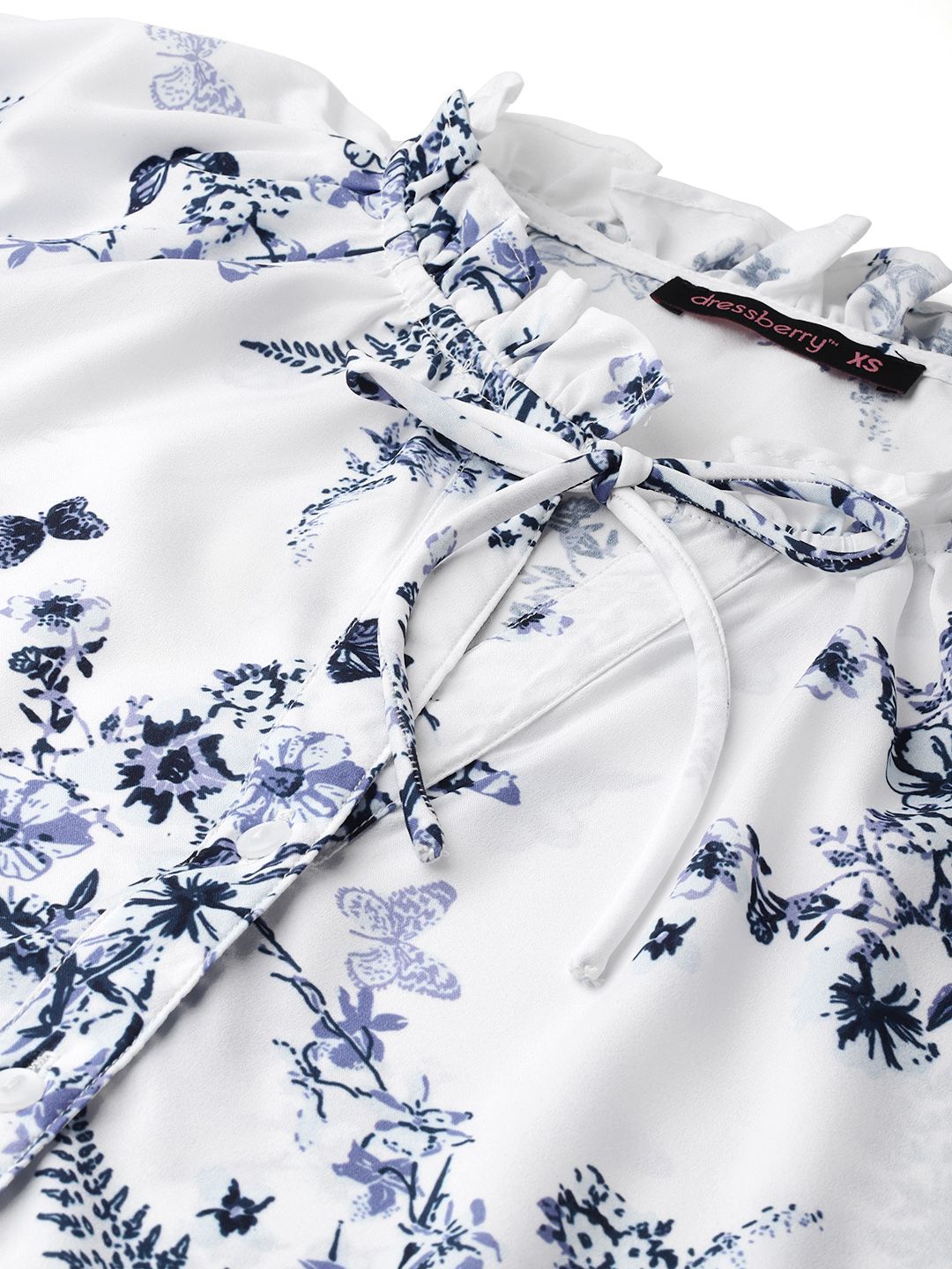 DressBerry Periwinkle Floral Print Shirt Style Top