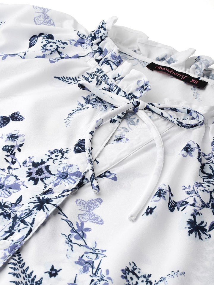 DressBerry Periwinkle Floral Print Shirt Style Top