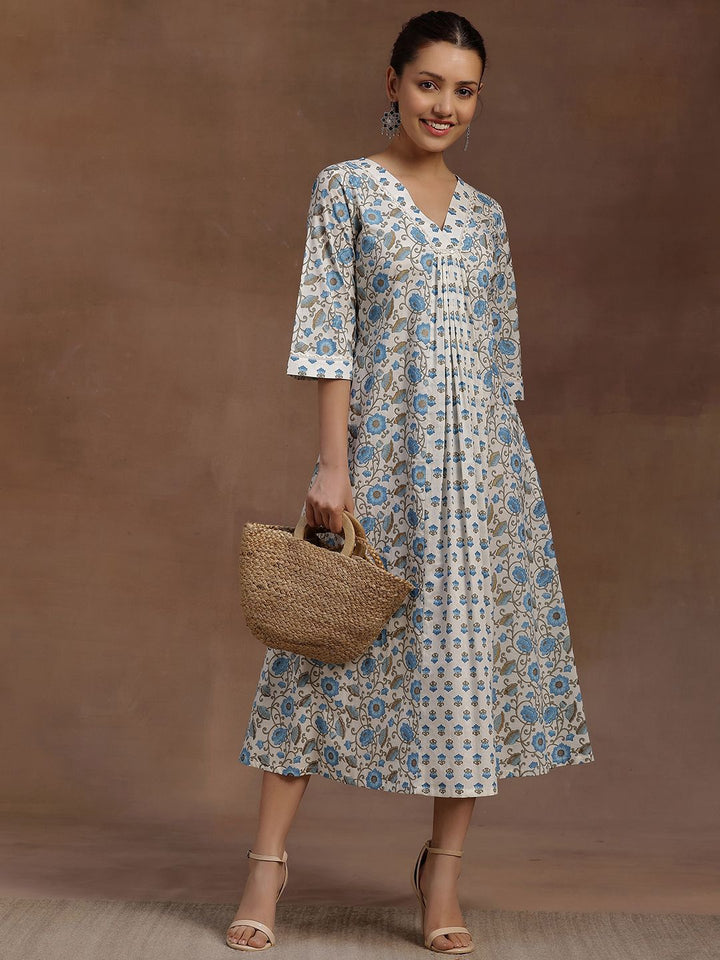 Libas Floral Print Flared Sleeve A-Line Midi Dress