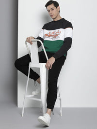 The Indian Garage Co Men Black & White Colourblocked Sweatshirt