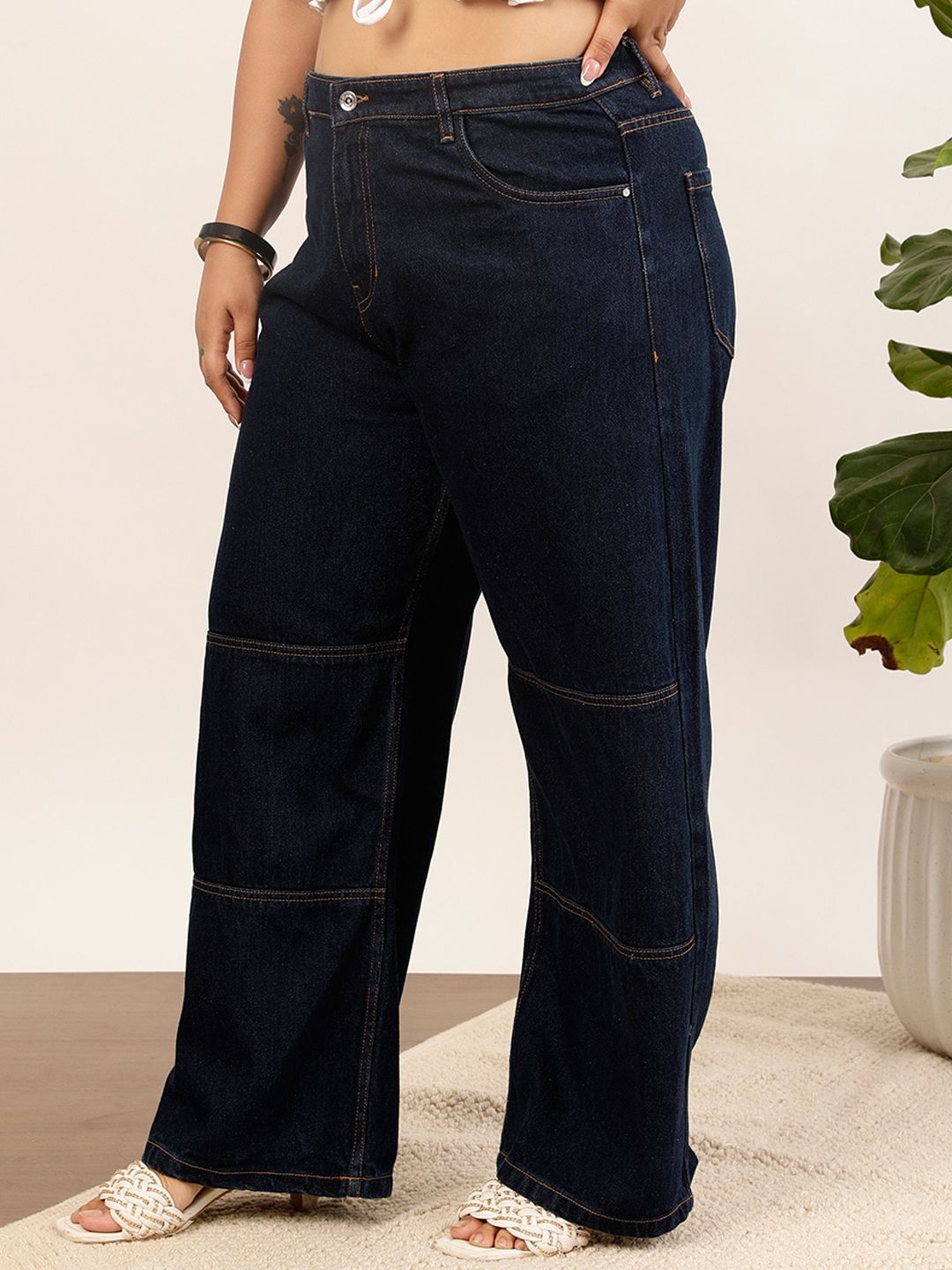 CURVY STREET jean Women Clean Look Pure Cotton Wide Leg Jeans