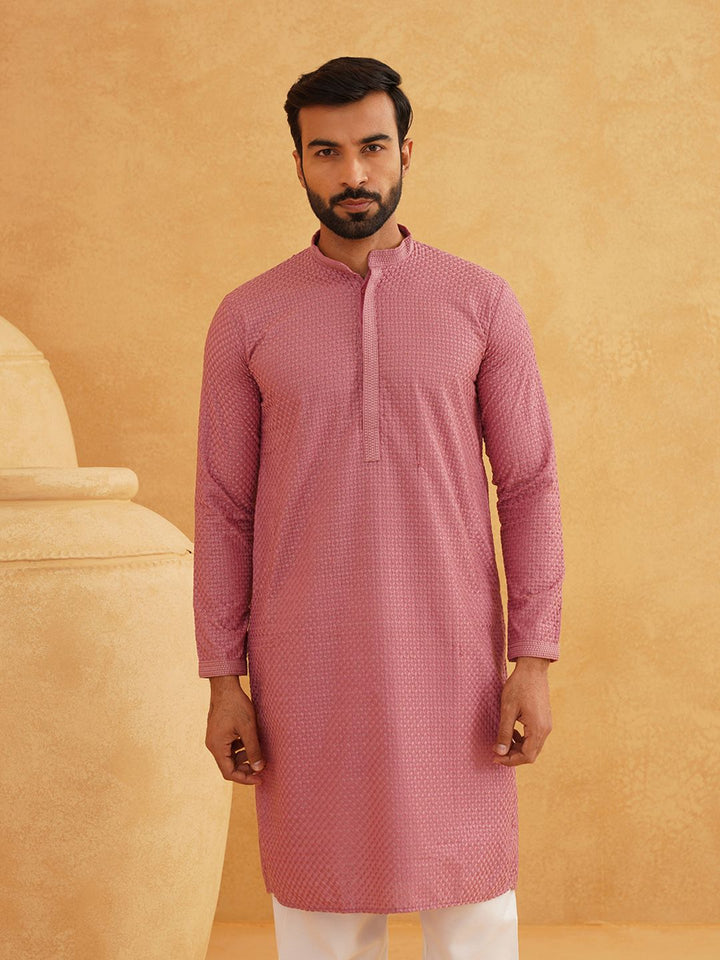 SOJANYA Kurta Kapas Tulen Sulam Geometri Dengan Churidar