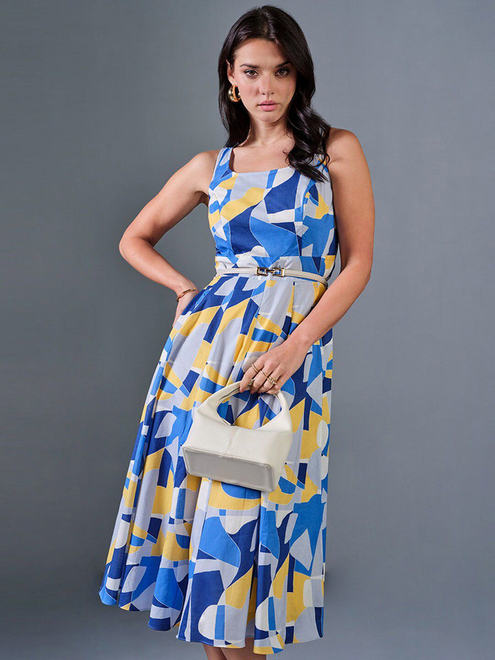 AND Print Shoulder Straps Fit & Flare Midi Dress
