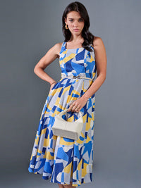 AND Print Shoulder Straps Fit & Flare Midi Dress