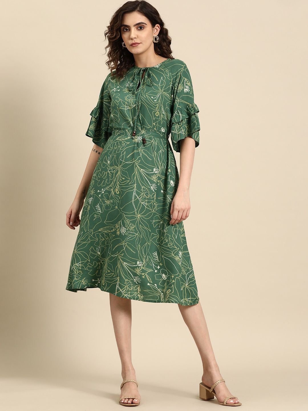 all about you Floral Print Tie-Up Neck A-Line Dress
