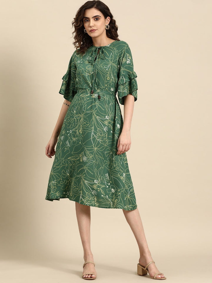 all about you Floral Print Tie-Up Neck A-Line Dress