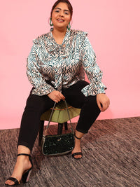CURVY STREET Animal Printed Tie-Up Neck Top
