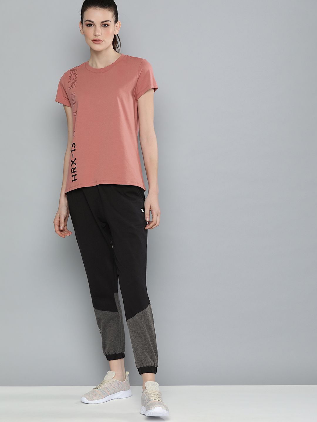 HRX By Hrithik Roshan Women Jet Black Colourblock Regular Fit Lycra Rapid-Dry Antimicrobial Training Joggers