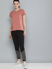 HRX By Hrithik Roshan Women Jet Black Colourblock Regular Fit Lycra Rapid-Dry Antimicrobial Training Joggers