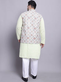 Kurta Kapas Tulen Bersulam SOJANYA PLUS Dengan Piyama & Jaket Nehru Bercetak