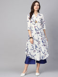 SOJANYA Kurta A-Line Bercetak Putih & Biru Wanita