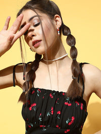 Berrylush Black & Red Tie-Up Neck A-Line Mini Dress