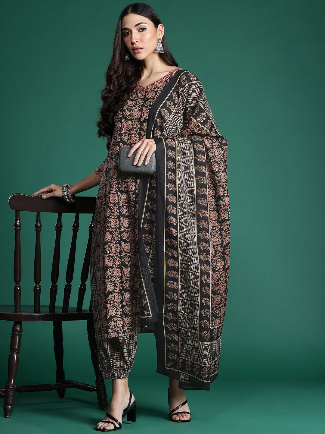 Indo Era Floral Printed Pure Cotton Kurta with Salwar & With Dupatta