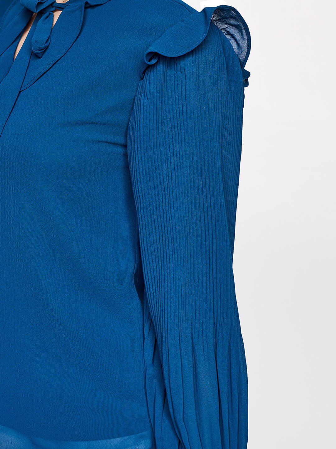 AND Teal Tie-Up Neck Bishop Sleeves Top